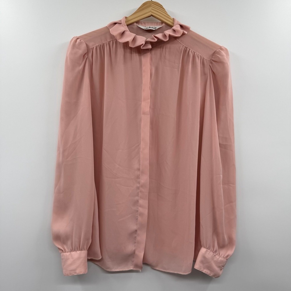 Vintage St. John Pink Ruffle Collar Bishop Sleeve Blouse - Coquette / Old Money